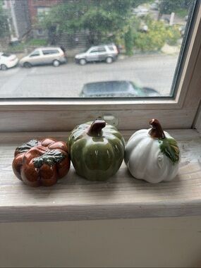 Glass Pumpkin Trio Decorative Accents - White, Green, Orange